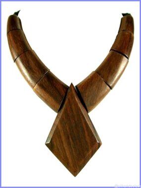 Handcrafted Sono Wood Tribal Chevron Panel Pendant Necklace Adjustable